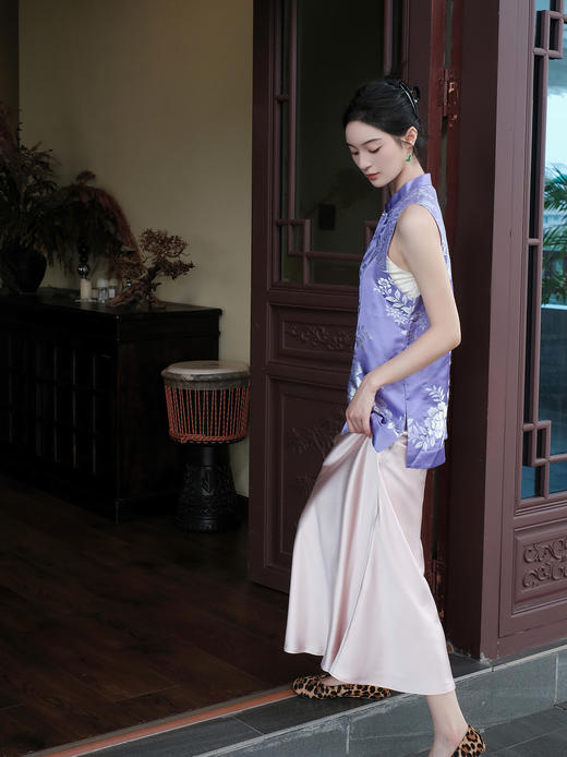 盛唐牡丹| 樱花粉重缎真丝半裙 商品图3