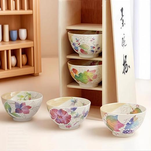日本原装进口美浓烧和蓝繁花圆汤碗饭菜大碗木盒套装新婚乔迁礼物和蓝花工坊五入碗 商品图3