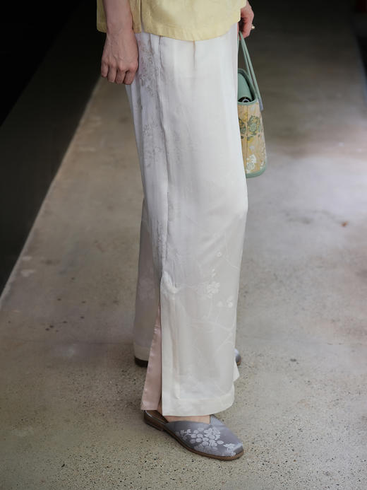 盛唐牡丹|梅花纹真丝提花女裤 商品图1