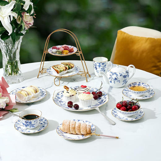 Noritake则武 BLUE SORRENTINO蓝色伊甸园骨瓷咖啡杯子轻奢欧式田BLUESORRENTINO咖啡杯碟对杯则武2杯2碟套装蓝色 商品图5