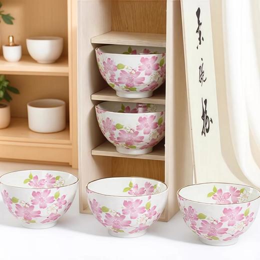 日本原装进口美浓烧和蓝繁花圆汤碗饭菜大碗木盒套装新婚乔迁礼物和蓝花工坊五入碗 商品图1