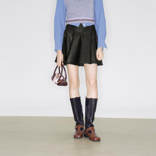 马君妍同款lost in echo早秋新款高级显瘦大波浪伞裙高腰短皮裙女 商品图0