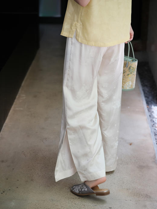 盛唐牡丹|梅花纹真丝提花女裤 商品图2