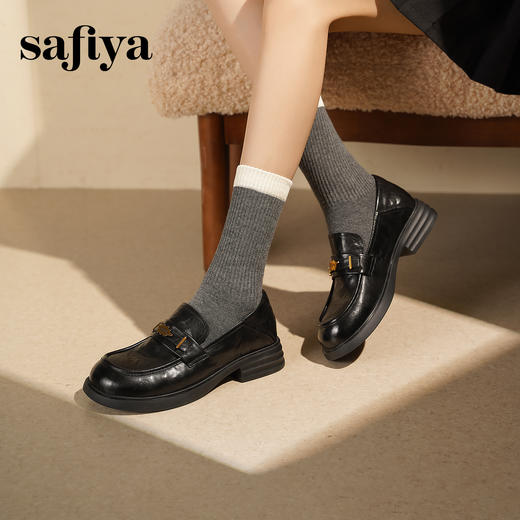 Safiya/索菲娅2025羊皮软底不累脚英伦复古百搭粗跟深口乐福鞋SFD3112141 商品图7