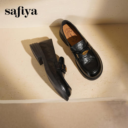 Safiya/索菲娅2025羊皮软底不累脚英伦复古百搭粗跟深口乐福鞋SFD3112141 商品图3