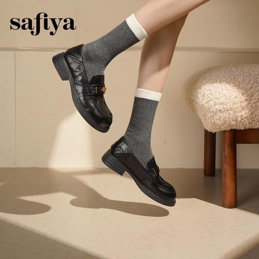 Safiya/索菲娅2025羊皮软底不累脚英伦复古百搭粗跟深口乐福鞋SFD3112141 商品图6