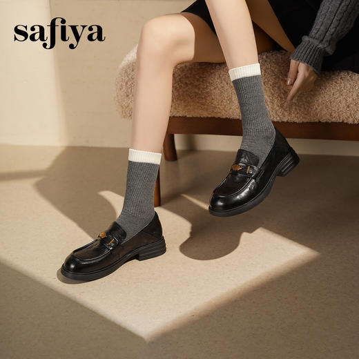 Safiya/索菲娅2025羊皮软底不累脚英伦复古百搭粗跟深口乐福鞋SFD3112141 商品图8