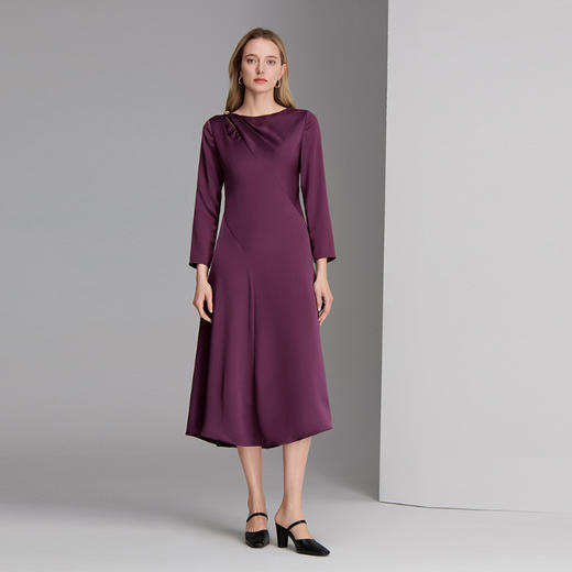 EITIE爱特爱圆领叠褶设计修身显瘦礼服连衣裙8377007 商品图1