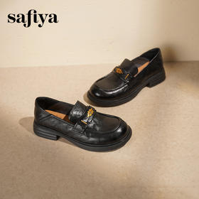 Safiya/索菲娅2025羊皮软底不累脚英伦复古百搭粗跟深口乐福鞋SFD3112141