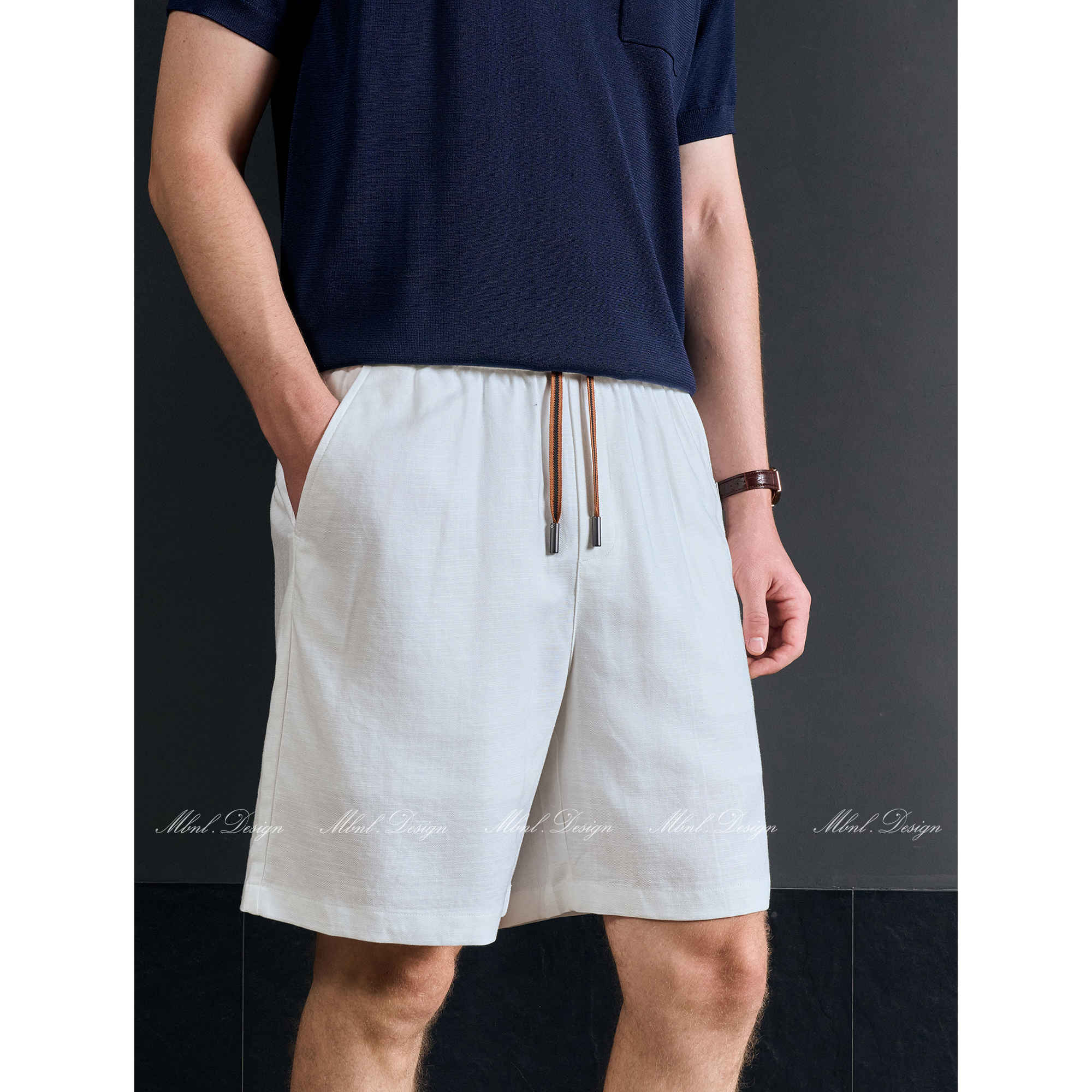 「素朴绅雅」秦磊男装经典织带抽绳水洗天丝麻短裤LL-SKZ2048 N5商品图2