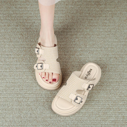 品质好货|Safiya/索菲娅2025夏季外穿时尚休闲百搭厚底松糕拖鞋SFD2115729 商品图7