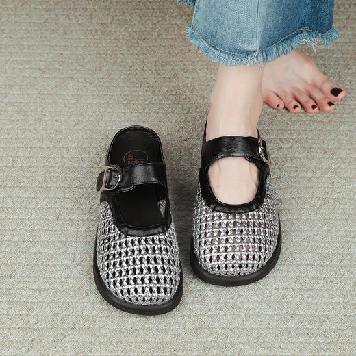 品质好货|Safiya/索菲娅2025 编织透气平底羊皮脚垫玛丽珍拖鞋 SFD2110724 商品图11