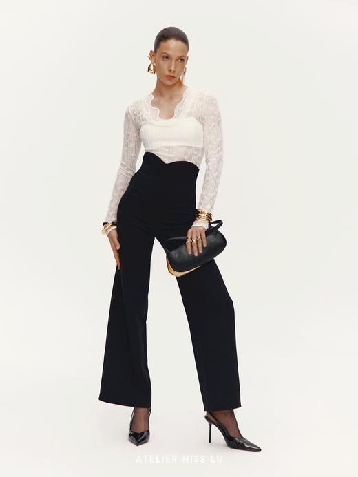 【翻页夜光】腰部两穿设计高腰阔腿长裤 商品图1