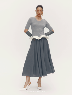 【摩天轮微光】腰部镂空设计绵羊毛混纺大摆半裙