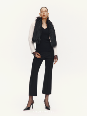 【维也纳幕帘】仿皮草拼接绵羊毛双面呢造型短外套