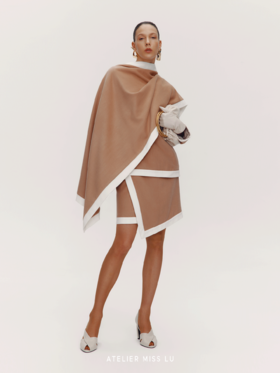 【风之女王】老钱风撞色设计绵羊毛混纺围巾