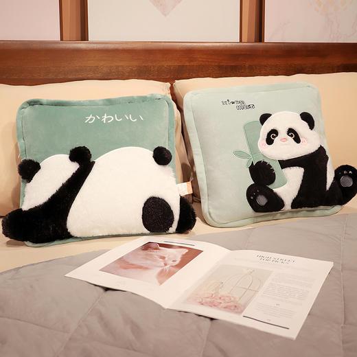 自然醒水晶绒+仿兔毛绒日式熊猫系列抱枕被两用加厚办公室汽车靠枕车载折叠午睡枕头毯子二合一QYL 商品图11