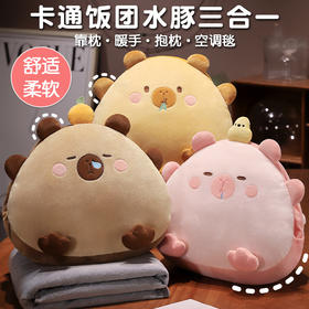 自然醒饭团水豚三合一抱枕毯办公室暖手抱枕午睡神器枕头车用睡觉女生珊瑚绒毯子QYL