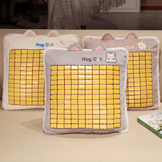 自然醒竹席款抱抱猫抱枕沙发靠枕床头汽车靠背垫女生睡觉抱枕车用夏QYL 商品图9