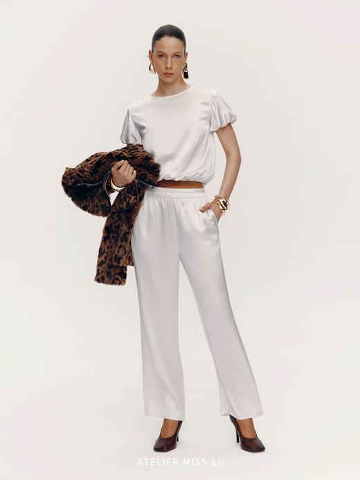 【琉璃之兔】光泽感醋酸混纺花苞造型上衣 商品图3