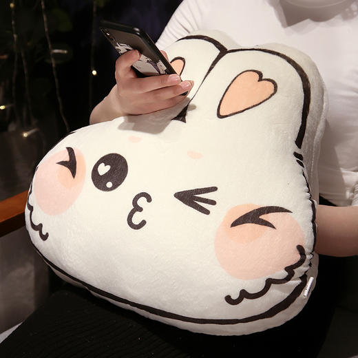 自然醒印花兔三用抱枕毯三合一办公室沙发靠垫可爱萌兔暖手午睡毯QYL 商品图12