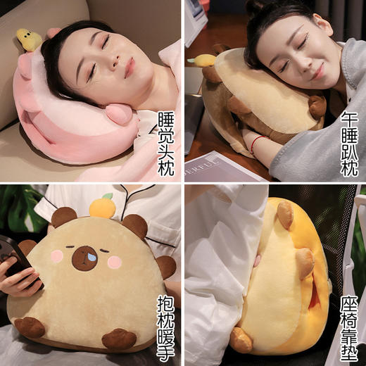 自然醒饭团水豚三合一抱枕毯办公室暖手抱枕午睡神器枕头车用睡觉女生珊瑚绒毯子QYL 商品图4