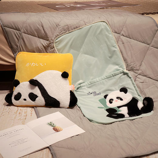自然醒水晶绒+仿兔毛绒日式熊猫系列抱枕被两用加厚办公室汽车靠枕车载折叠午睡枕头毯子二合一QYL 商品图10
