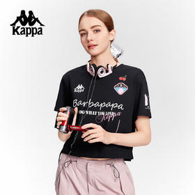 巴巴爸爸Kappa卡帕运动短袖女2025新款夏季休闲短款t恤宽松上衣K0F62TD76 黑色