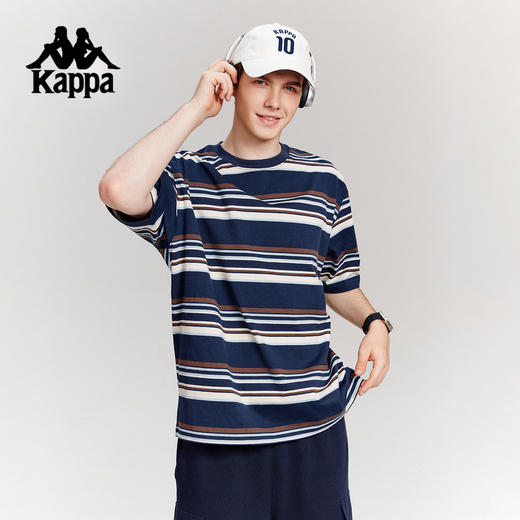 Kappa卡帕背靠背运动t恤男款2025新款夏季条纹短袖纯棉刺绣上衣女K0F52TD71 商品图3