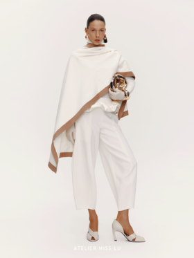 【月之女王】老钱风撞色设计绵羊毛混纺围巾