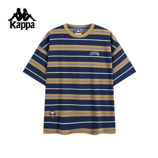 Kappa卡帕背靠背运动短袖男2025新款夏季条纹圆领刺绣半袖t恤男款KPCICTD16 商品图1