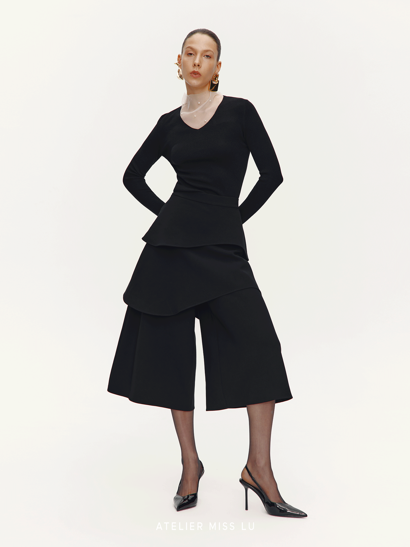 【夜雾梦境】多层次裁片拼接造型七分裙裤