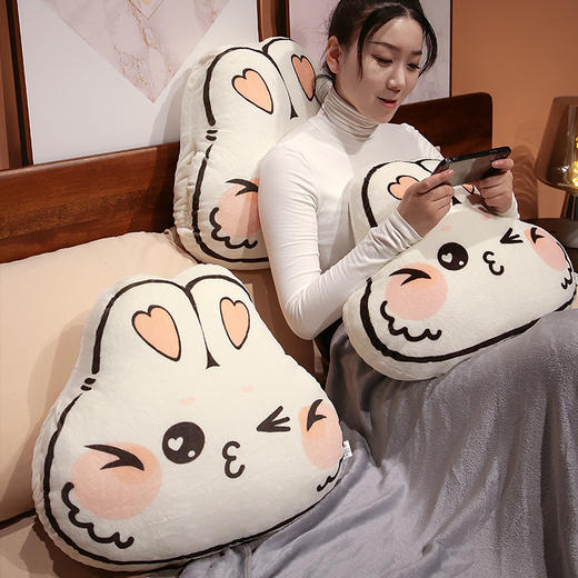 自然醒印花兔三用抱枕毯三合一办公室沙发靠垫可爱萌兔暖手午睡毯QYL 商品图10