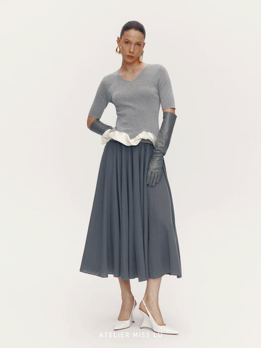 【摩天轮微光】腰部镂空设计绵羊毛混纺大摆半裙 商品图2