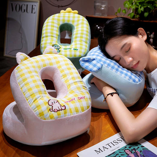 自然醒泡泡格子冰丝双面午睡枕小学生教室桌上趴睡枕午休神器睡觉枕头抱枕QYL 商品图10