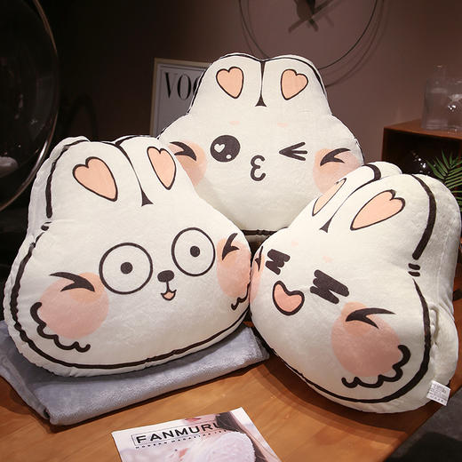 自然醒印花兔三用抱枕毯三合一办公室沙发靠垫可爱萌兔暖手午睡毯QYL 商品图6