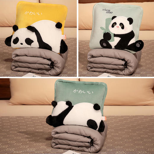 自然醒水晶绒+仿兔毛绒日式熊猫系列抱枕被两用加厚办公室汽车靠枕车载折叠午睡枕头毯子二合一QYL 商品图2