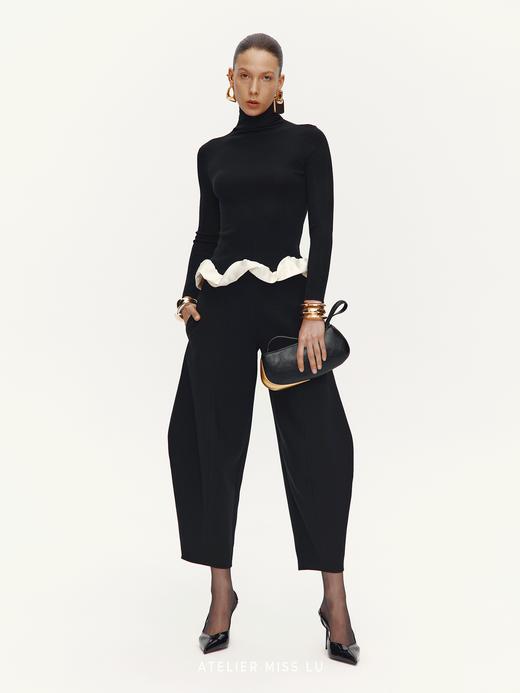 【柔夜雕塑】下摆云朵环绕拼接高领针织上衣 商品图2