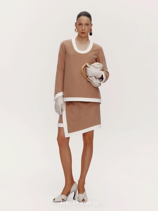 【胡桃信使】老钱风撞色设计不规则绵羊毛混纺半裙 商品图0