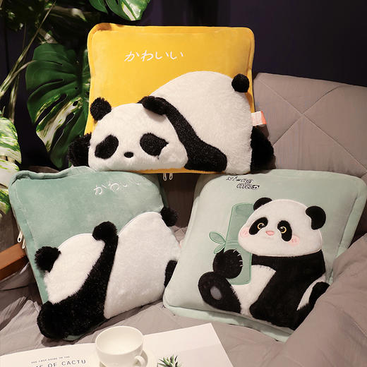自然醒水晶绒+仿兔毛绒日式熊猫系列抱枕被两用加厚办公室汽车靠枕车载折叠午睡枕头毯子二合一QYL 商品图8