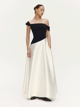 【布达佩斯舞会】光泽感拼接多穿式圆弧抹胸礼服长裙