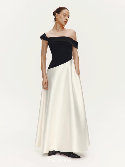 【布达佩斯舞会】光泽感拼接多穿式圆弧抹胸礼服长裙 商品图0