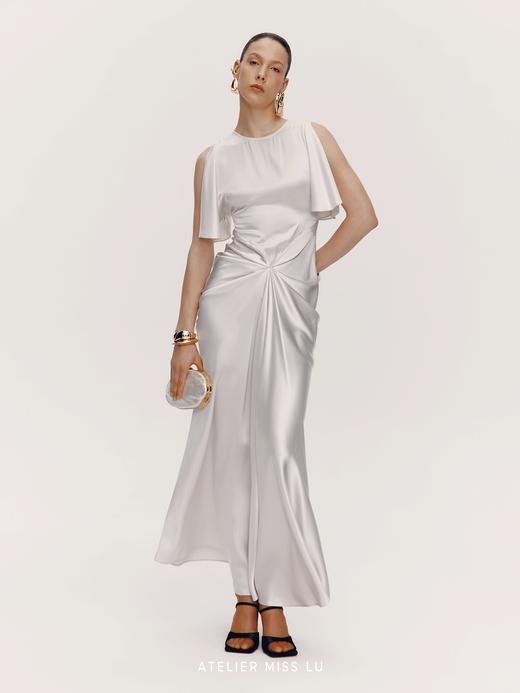 【披星戴月】立裁垂褶醋酸混纺飘袖礼服长裙 商品图2