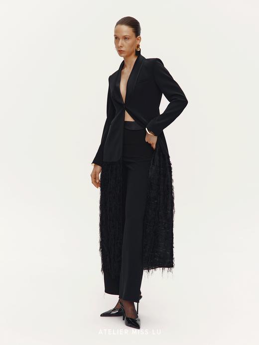 【夜莺】纤细流苏拼接肌理长款礼服外套 商品图2