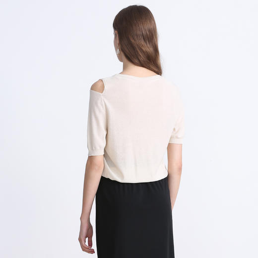 EITIE爱特爱夏季新款设计感镂空修身显瘦舒适百搭纯色短袖抽绳针织衫7801505 商品图9