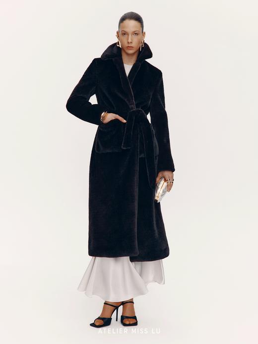 【泰迪拥抱】仿皮草翻领长款浴袍式大衣外套 商品图0