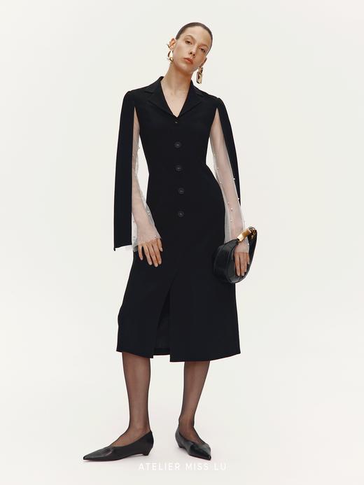 【帕特农暮纱】纱袖开衩飘袖西装连衣裙 商品图2