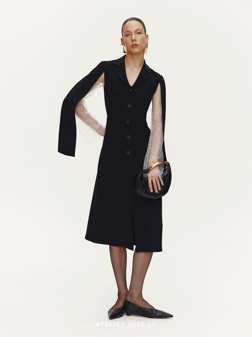 【帕特农暮纱】纱袖开衩飘袖西装连衣裙 商品图1