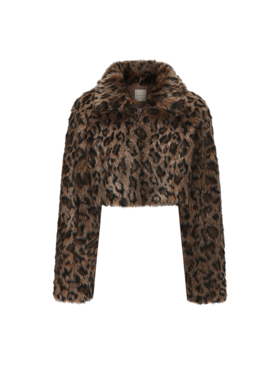 【野性呼唤】仿皮草拉链豹纹短外套