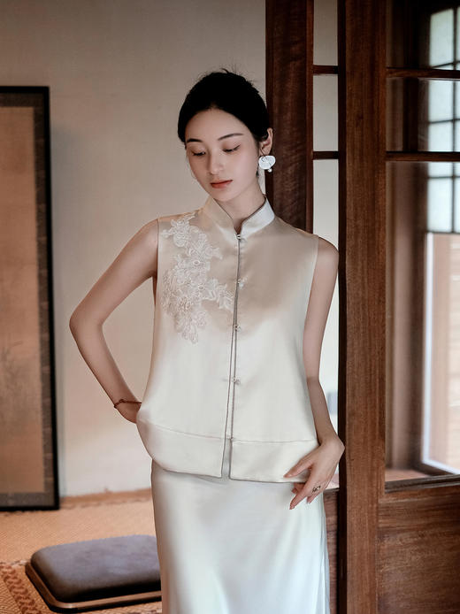 盛唐牡丹| 法式串珠丝毛对襟马甲 商品图0